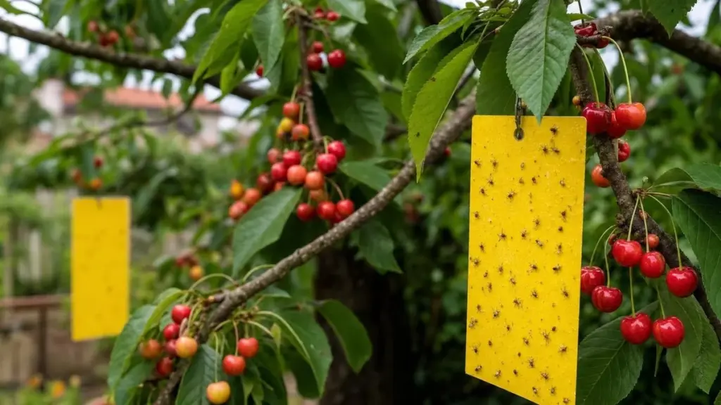 Kersenboom: dit gele rechthoekje dat je ophangt stopt de kersenvlieg die je kersen wormstekig maakt