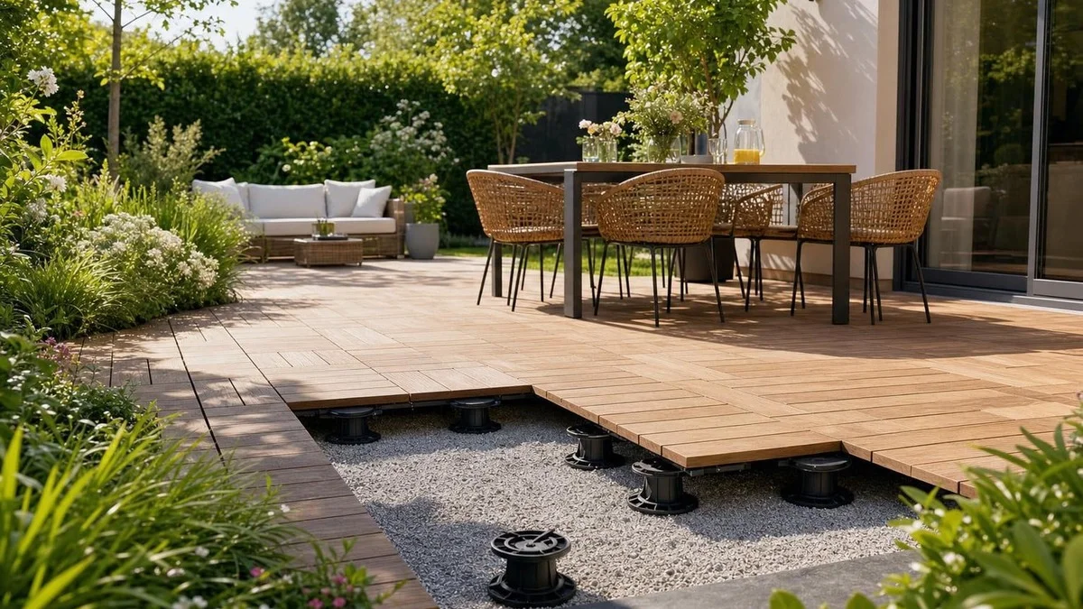 Terras op verstelbare plots en hortensia’s: 20 m² gelegd in 4 u voor een tuin tot 8 °C koeler